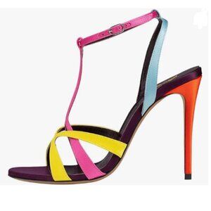 Zszszsu Dark Red Open Toe Strappy High Heel Sandals Multicolor Ankle Strap Shoes